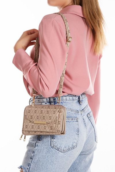 Newish Polo Beige Elegant Design - Women's Shoulder Bag and Wallet with Adjustable Strap and Phone Compartment