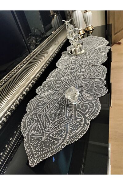 CAMİNHO DA LUA Otoman Luxury Runner Sufragerie Masa de cafea Fata de masa Frantuzeasca Dantela Suport pentru Zestre Gri