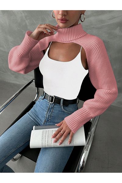 AQE FASHION Γυναικεία Crop Μπλούζα σε Πούδρα - Μπολερό