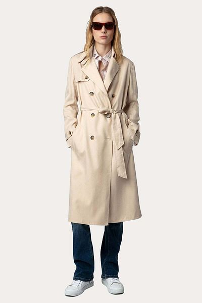 Zadig & Voltaire Double Breasted Cut Belted Trench Coat