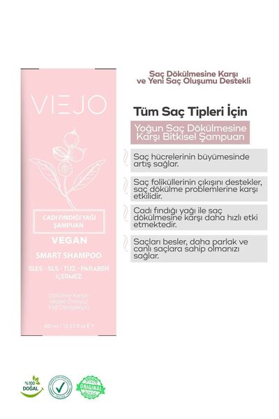 Viejo 2 Adet - Cadı Fındığı Şampuanı - Saç Dökülmesine Karşı, Saç Oluşumu Sağlayan Onarıcı Akıllı Şampuan