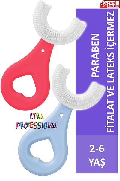 Lyra Professional فرشاة أسنان عملية للأطفال على شكل حرف U للأعمار من 2-6 سنوات باللونين الأحمر والأزرق