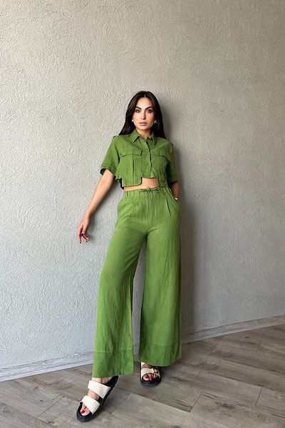 Seda Yalçın Atelier Premium Linen Green Trousers - Elastic Waist