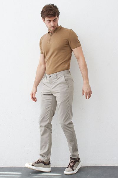 RAVANELLI Gray Slim Fit Lycra Men's Chino Pants - Side Pocket