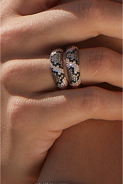 Joy of Jade Leopar Taşlı Yüzük, 1 mikron 18A.Rose Gold Kaplama (925 A.Sterling Silver Gümüş Üzerine)