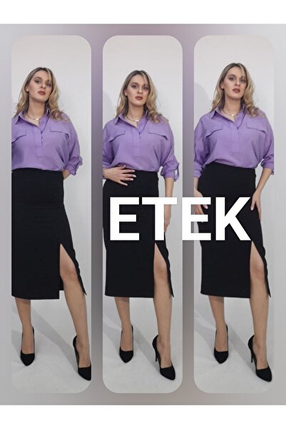 Likralı Viskon Dokuma Kumaştan Üretilmiş Bel Kısmı İçten Lastikli Gizli Fermuarlı Zamansız Etek...