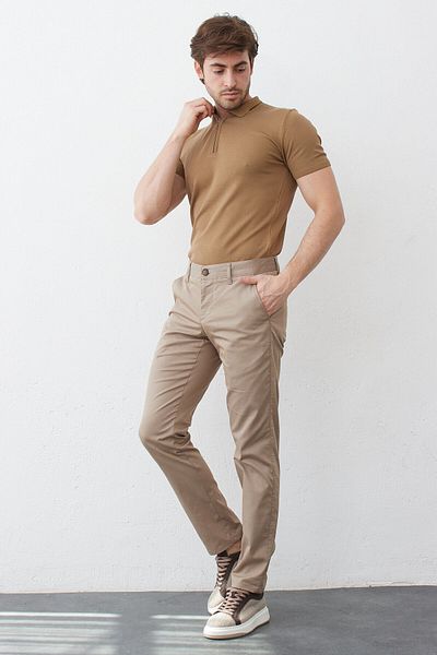RAVANELLI Ανδρικό παντελόνι Chino Lycra Slim Fit - Πλαϊνή τσέπη, χρώμα καφέ