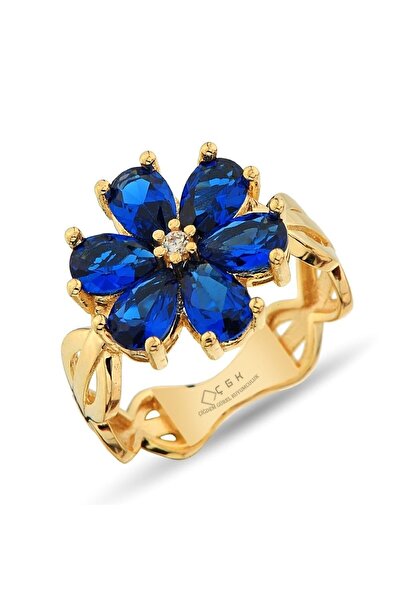 Çgk Çiğdem Gürel Kuyumculuk Mavi Çiçek Altın Yüzük Cgkyy001 14yeni0042