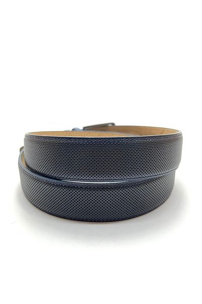 GİRAY Genuine Leather Navy Blue Needle Pattern Men's Belt