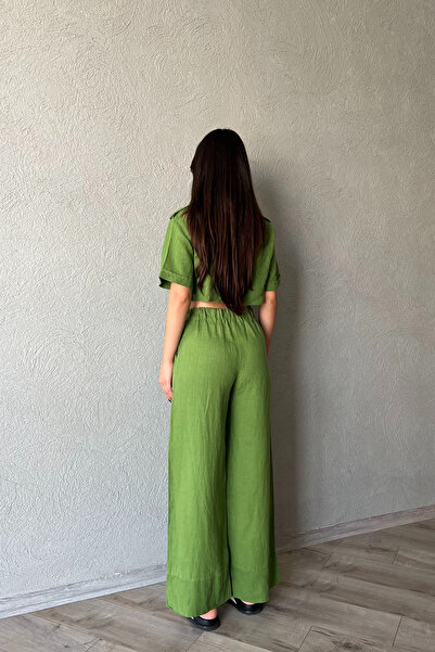 Seda Yalçın Atelier Premium Linen Green Trousers - Elastic Waist