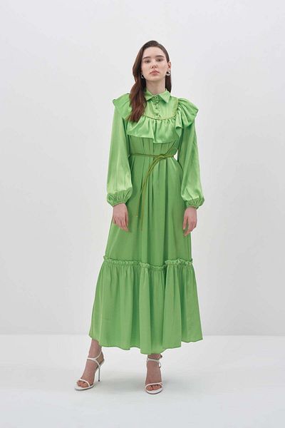 FUSHYA Satin Dress - Ruffle Detailed