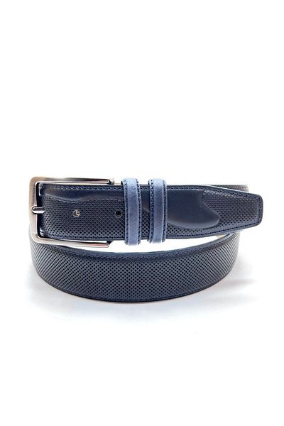 GİRAY Genuine Leather Navy Blue Needle Pattern Men's Belt