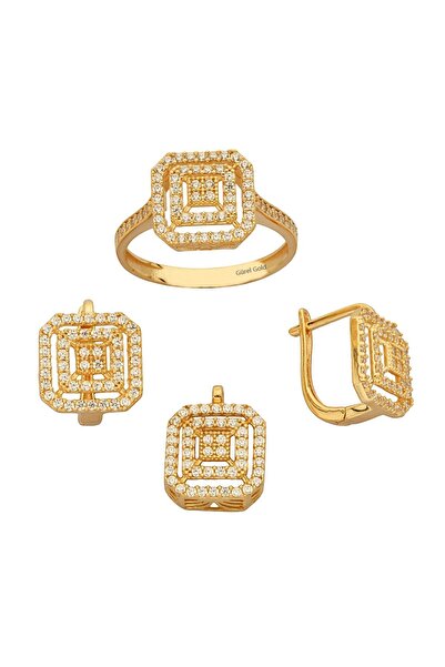 Çgk Çiğdem Gürel Kuyumculuk Kadın 8 Ayar Altın Taşlı Üçlü Set Takım