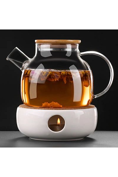 Karçiçeği Home 1000 ml Heat Resistant Glass Teapot with Strainer - Borosilicate and Jug Herbal Tea