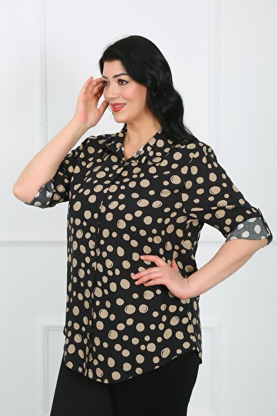 By Alba Collection Πουκάμισο μεγάλου μεγέθους για γυναίκες - βιζόν ψηλό πουά, βαμβακερή βισκόζη