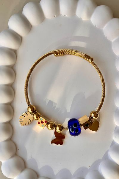 Fubena 316L Murano Eyes - Butterfly Patterned Steel Bracelet