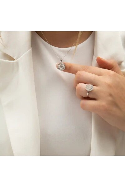 Çgk Çiğdem Gürel Kuyumculuk Beyaz Altın 3'lü Yuvarlak Taşlı Set