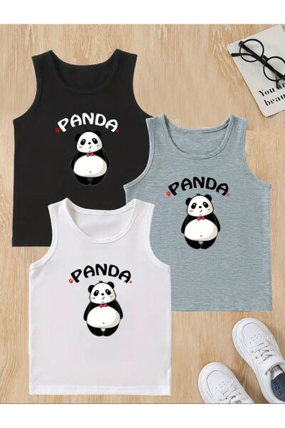 Renna Mood Panda Printed 3 Pack - Girl/Boy's Combed Cotton Undershirts
