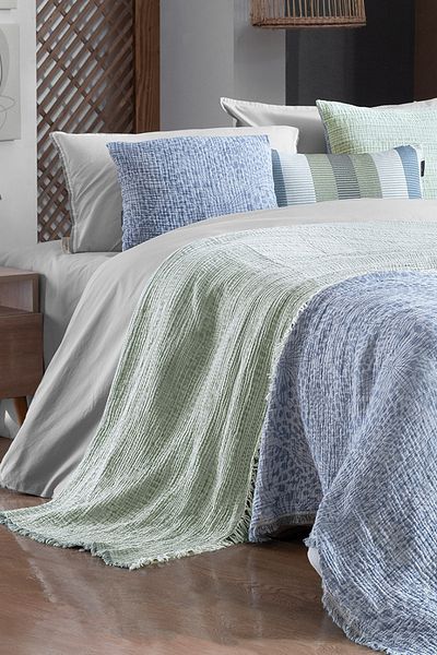 Sarev Turner Blue Double Bedspread - 100% Cotton