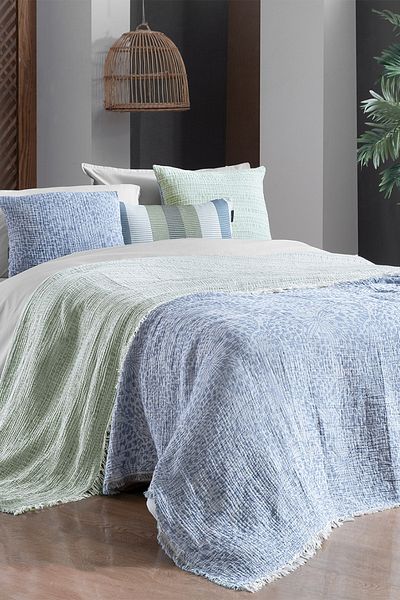 Sarev Turner Blue Double Bedspread - 100% Cotton