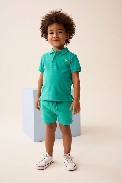 Next Baby Green Polo Collar 100% Cotton Short Sleeve Thsirt Set