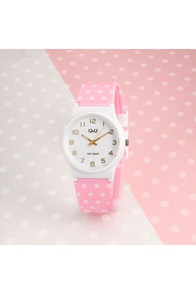 Q&Q Pink Polka Dot V06AJ-160VY Girl's Wristwatch - 10 ATM Waterproof