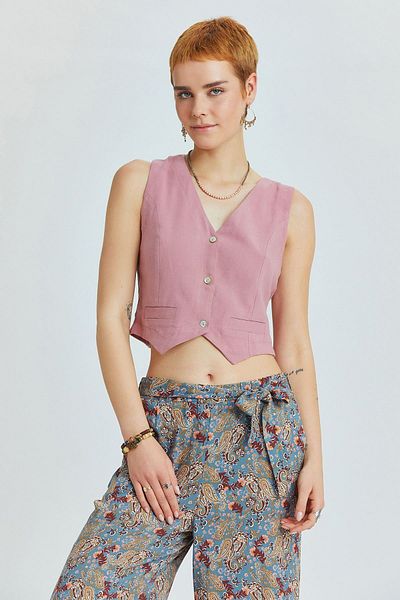 Clandestino Dusty Rose Bohemian Vest - V-Neck Sleeveless Classic Fit