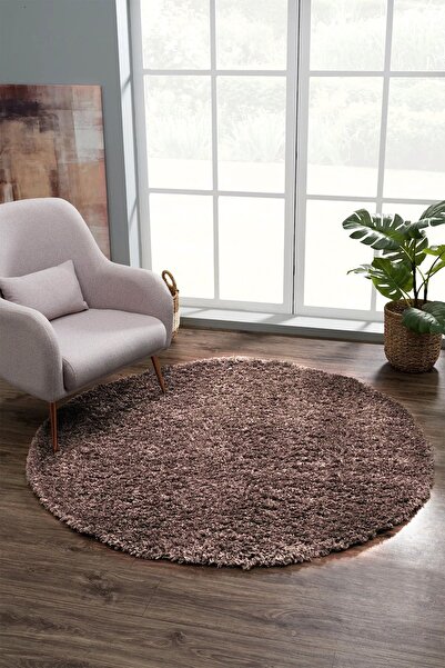 Eryün Halı Düz Bej Yumuşak Post- Peluş Shaggy Modern Dokuma Halısı ( Yuvarlak Modeli)