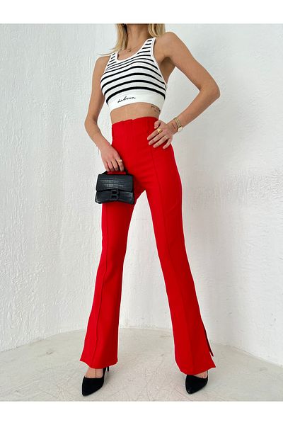 SHUGAA Red Women's Trousers - Slit Detail