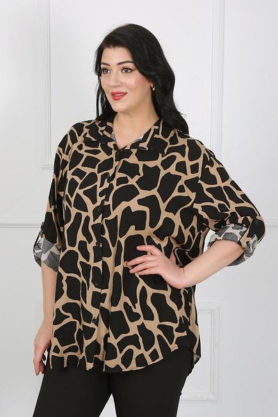 By Alba Collection Γυναικείο πουκάμισο βαμβακερό βισκόζη με μοτίβο βιζόν