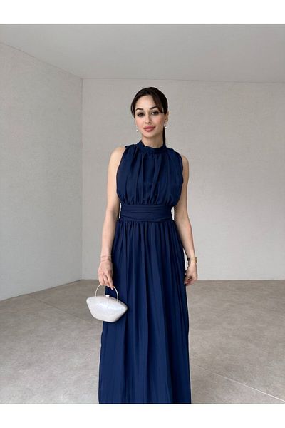 LİSAA BUTİK Rochie maxi din șifon cu căptușeală și guler ridicat - mânecă Sifer
