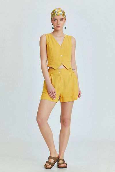 Clandestino Mustard Color V Neck Sleeveless Bohemian Vest - Classic Fit
