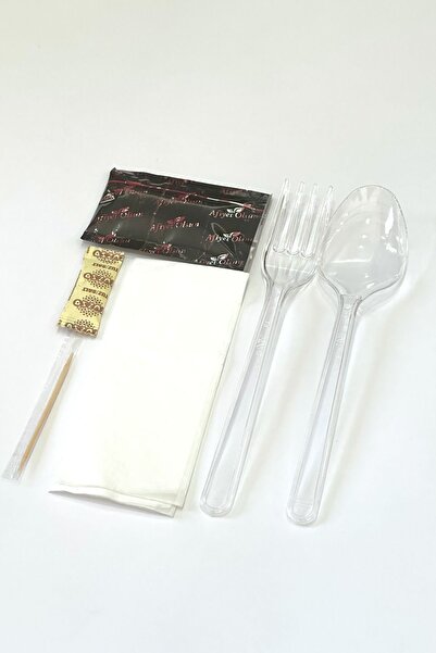 HİLALPAK طقم ملاعق شوكة بلاستيكية 100 قطعة (شوكة، ملعقة، منديل، مناديل مبللة،...