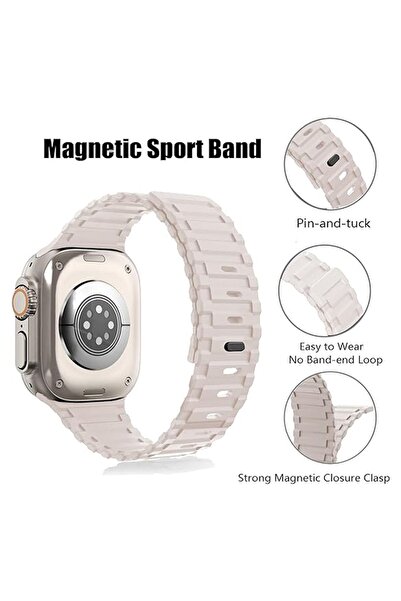 mimtec Apple Watch 4 5 6 7 8 9 10 Ultra 2 Se 42 44 45 46 49mm Uyumlu Mıknatıslı Ultra Sağlam Silikon Kordon