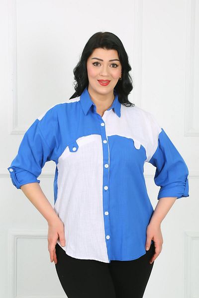 By Alba Collection Cămașă de damă din in alb indigo mărime mare