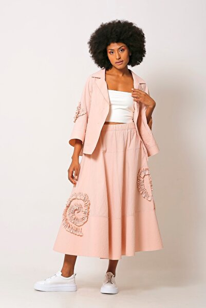 BİZE Fırfır Nakışlı Etek - Pudra