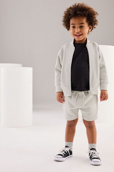 Next Baby Gray Cotton Long Sleeve Jacket and Shorts Set
