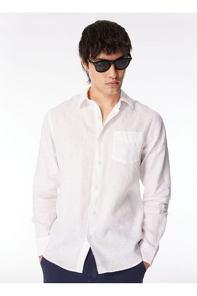 Guess Cămașă albă simplă pentru bărbați - M2YH44WERX0G011_LS ISLAND LINEN SHI
