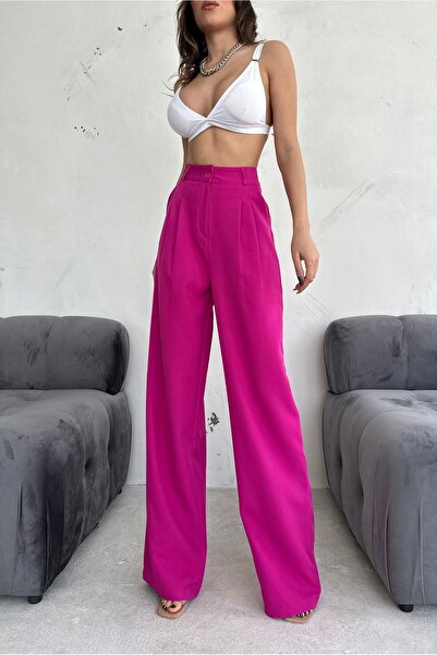 Trendseninle Fuchsia High Waist Palazzo Women's Trousers