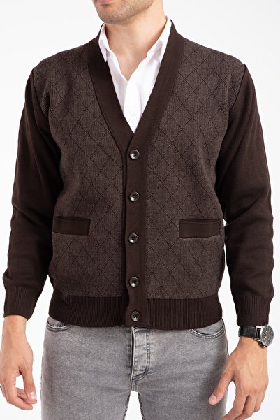 Mutlu City Ανδρικά πλεκτά πλεκτά ακρυλική χειμωνιάτικη ζακέτα 2057 με κουμπιά καφέ