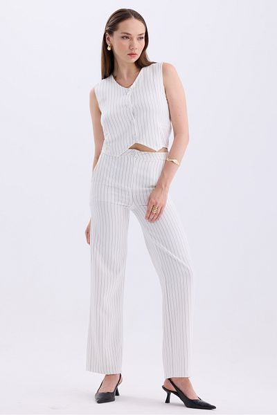 MD trend High Waist Striped Palazzo Pants and Vest - Classic Women's Set