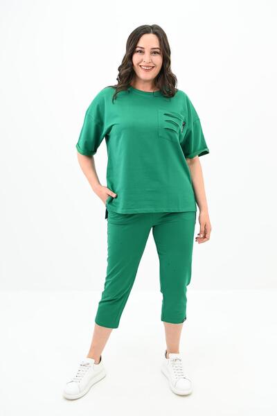 Koza Butik Σετ φόρμας Capri με λεπτομέρεια τσέπης σε σχισμένο μέγεθος - κοντό μανίκι 8010-23