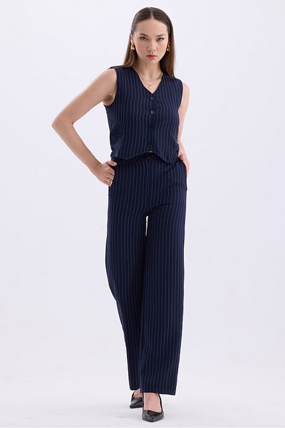 MD trend High Waist Striped Palazzo Pants and Vest - Classic Women's Set