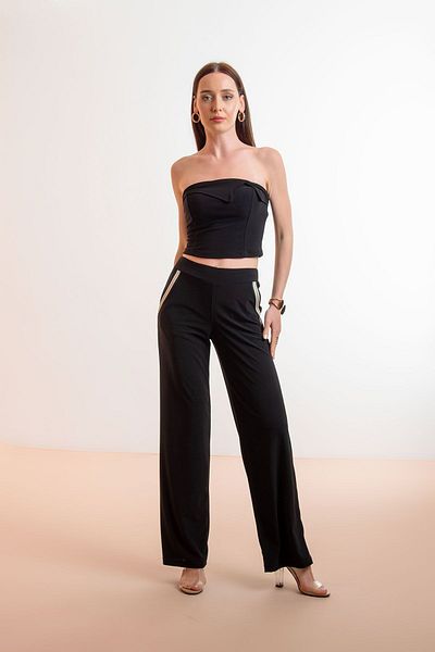 Laranor Wide Leg Trousers - Stripe Detail on the Pocket