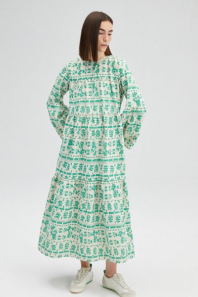 Touché Privé Patterned and Gathered Stylish Dress