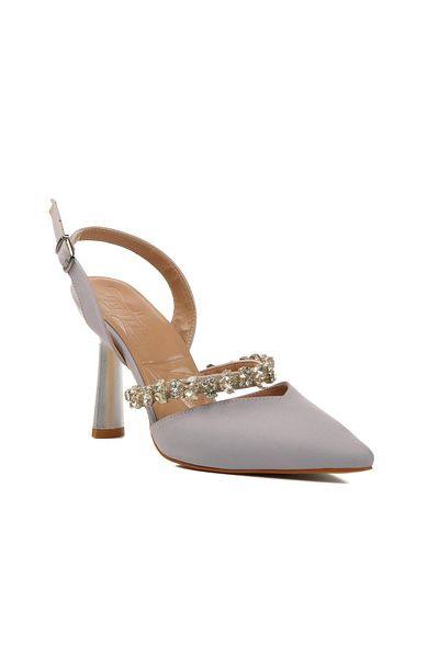 AYAKMOD 544012 Argintiu Satin Stone Pantofi de seară de damă 