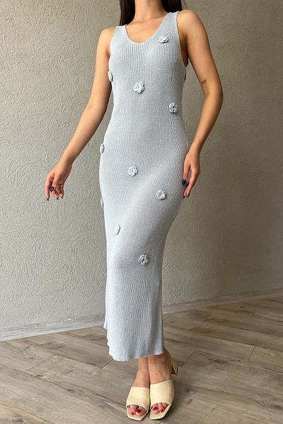Seda Yalçın Atelier Blue V-Neck - Rose Detailed Knitted Dress