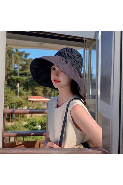 Shopiolog Wide Brim Knitted Visor - Foldable Bow Beach Hat