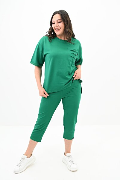 Koza Butik Σετ φόρμας Capri με λεπτομέρεια τσέπης σε σχισμένο μέγεθος - κοντό μανίκι 8010-23