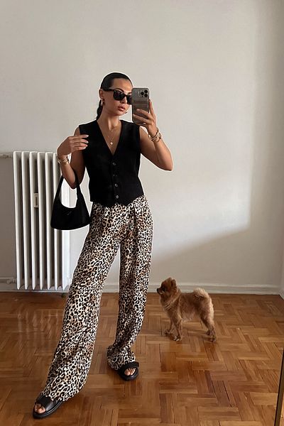 Seda Yalçın Atelier Satin Trousers - Leopard Pattern and Loose Elastic Waist